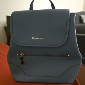 Michael Kors Slate Blue Backpack with Gold Details